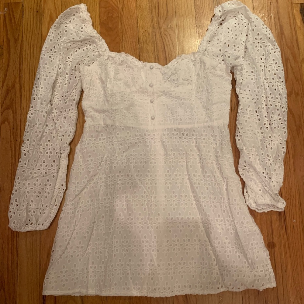 BooHoo White Eyelet Mini Dress - UK Size 16